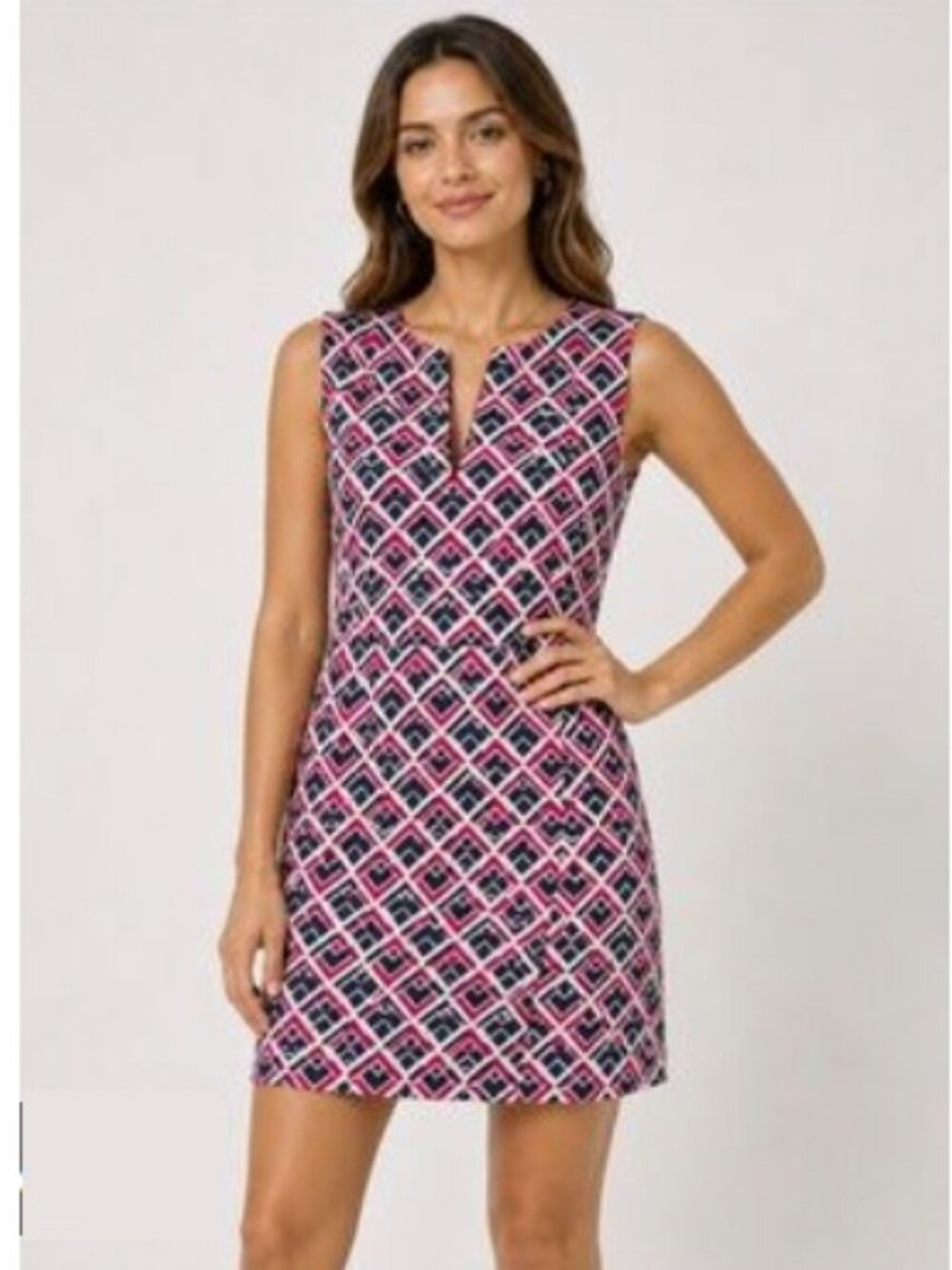 Gap Geometric Print Sheath Dress Sleeveless, Pink White Blue | Size Small
